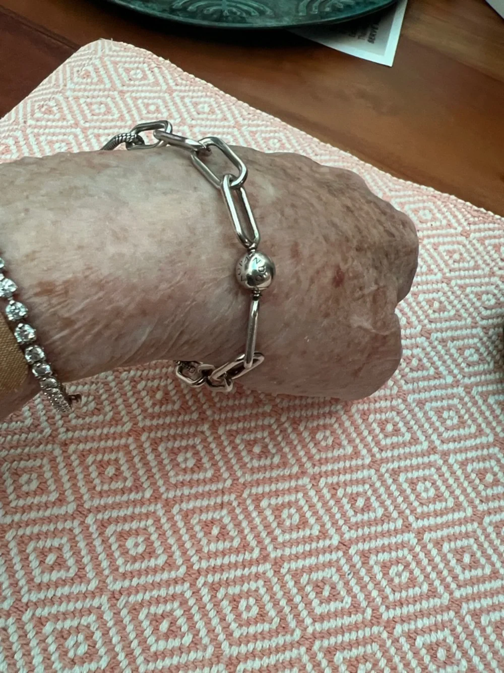 Pandora Paper Clip Link Bracelet with 2 Mini Crystal Charms - Picture 2 of 7